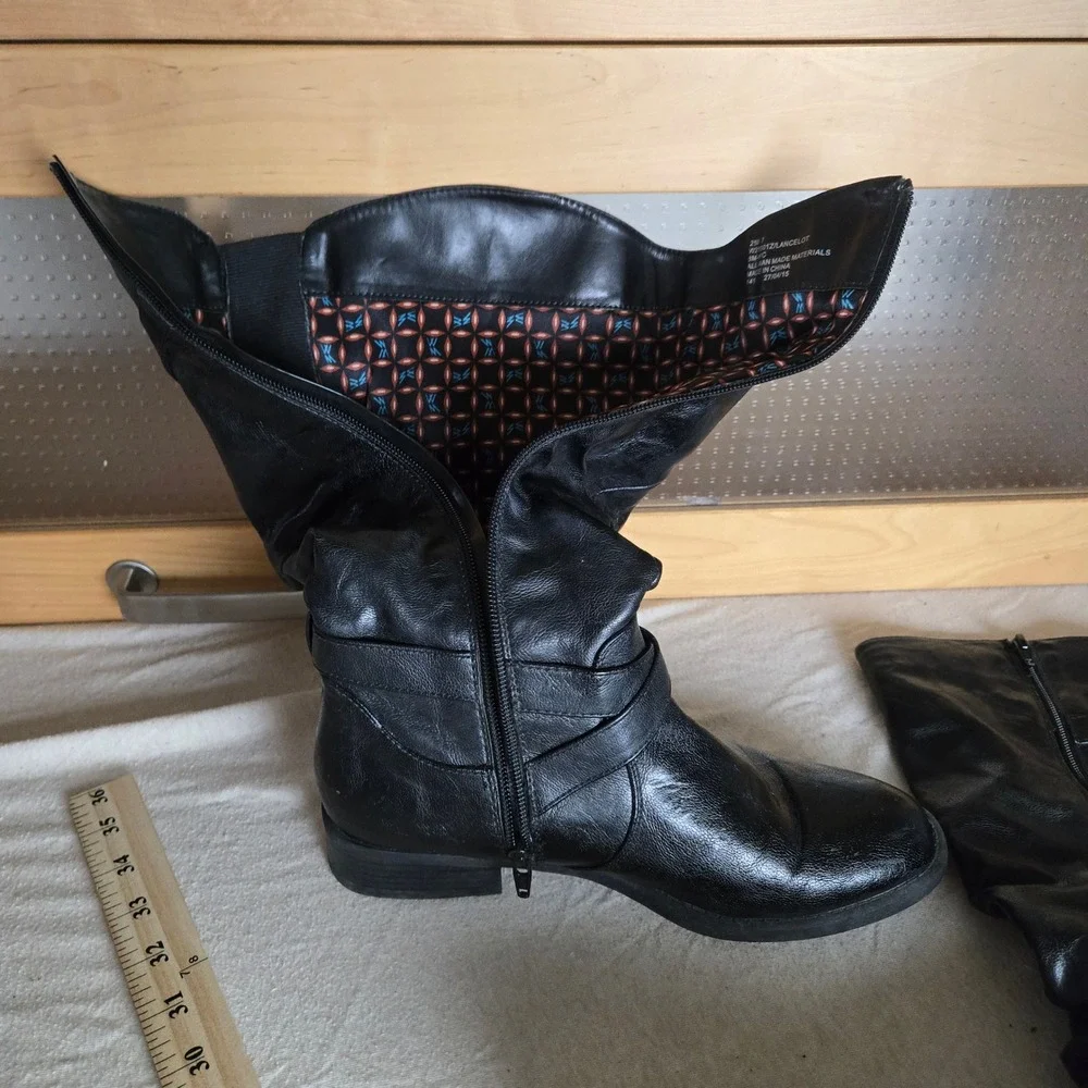 White Mountain Lancelot Tall Boots Womens 8M-WC Black Slouchy Buckle Moto